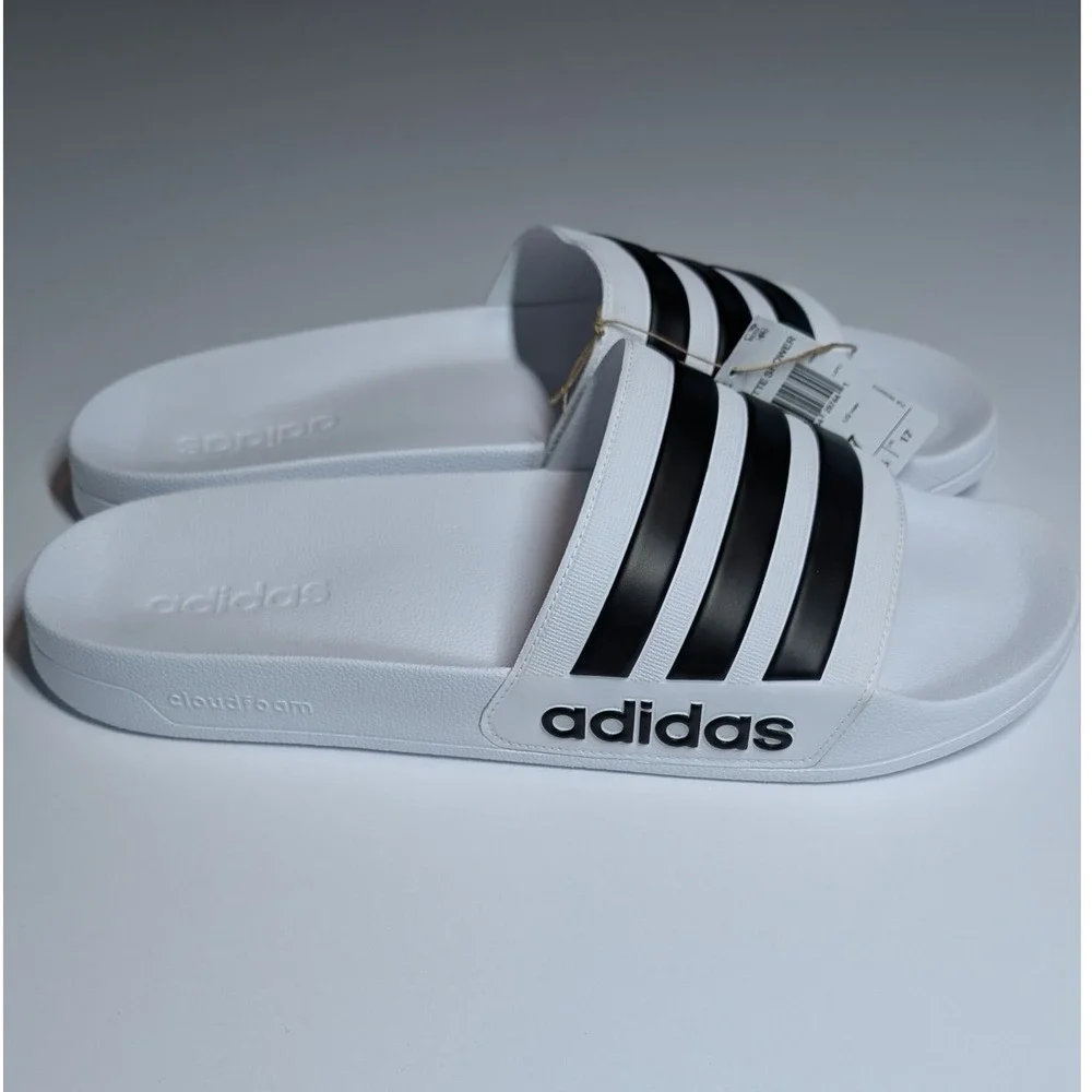 Adidas Adilette Shower Slides Mens 17 White Black Cloudfoam Sandals GZ5921